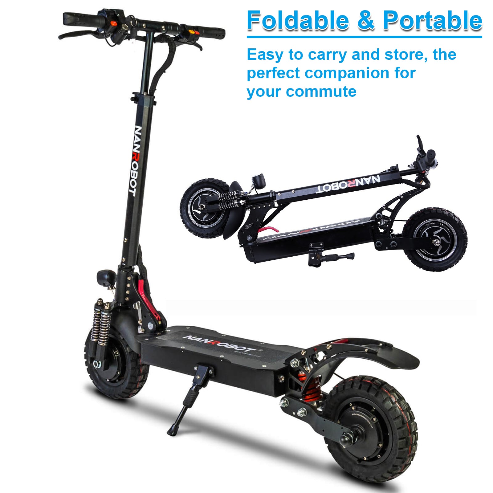 D4-2.0 NANROBOT E-Scooter with Duale 1000Wx2 Motor, Range 40 Miles, Max Speed 40Mph and 10inch Off-Road Tires