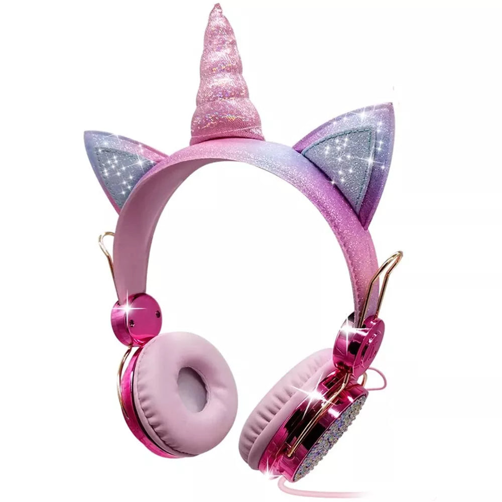 Unicorn Kids Pink Headphones for Girls Children Teens Wired Headset w/Microphonefor School Birthday Xmas Unicorn Gift