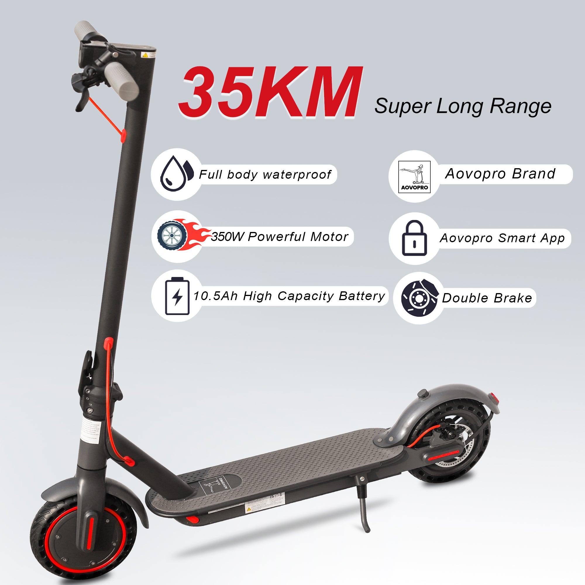 AOVOPRO ES80-M365PRO New Electric Scooter Foldable with 2 Wheels IP-65 Waterproof,350W Motor,8.5 inch Solid Tire