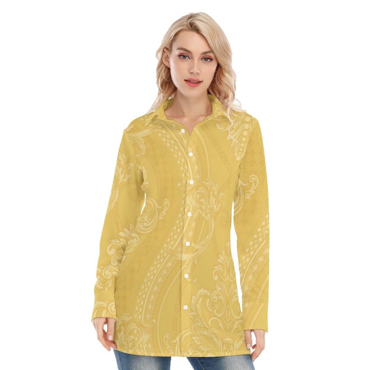 3R9FE All-Over Print Women's Long Shirt |115GSM 98% Cotton and 2% spandex