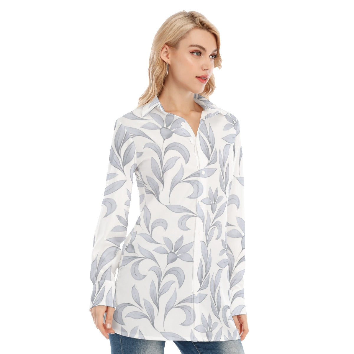 3R9FQ All-Over Print Women's Long Shirt |115GSM 98% Cotton and 2% spandex