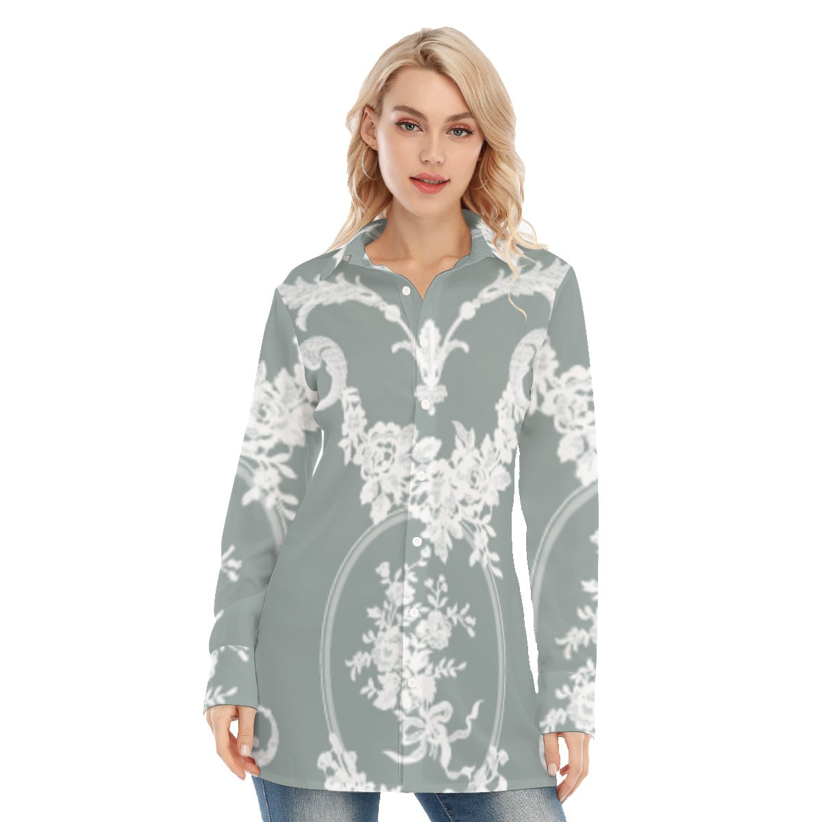 3R9FL All-Over Print Women's Long Shirt |115GSM 98% Cotton and 2% spandex