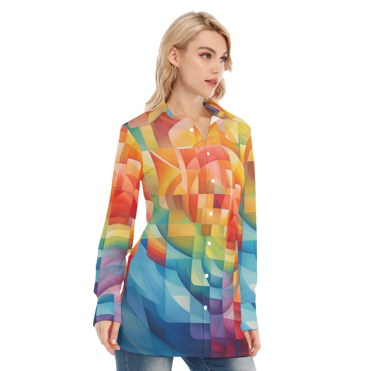 3R9EQ All-Over Print Women's Long Shirt |115GSM98% Cotton and 2% spandex
