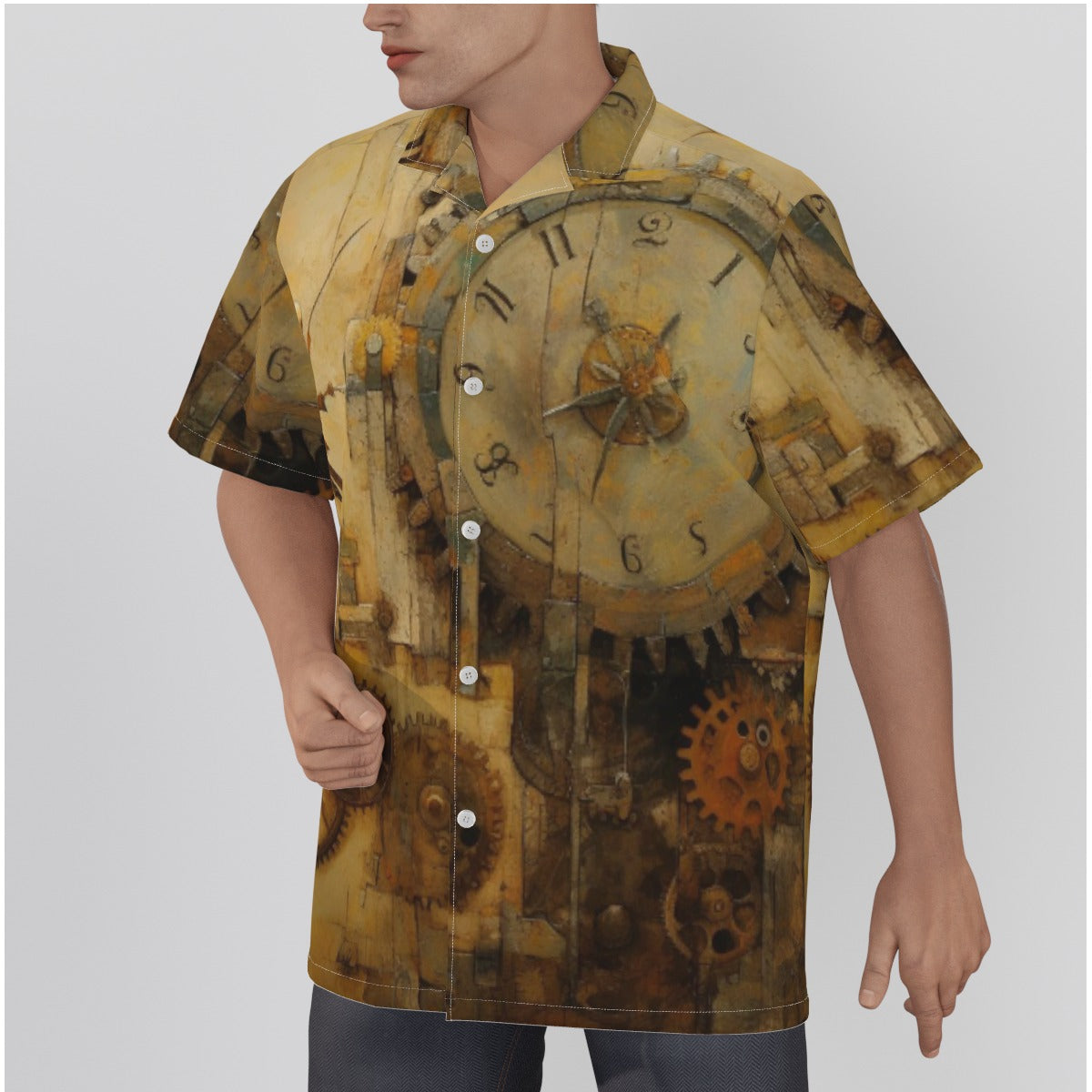 3R96L All-Over Print Men's Hawaiian Shirt With Button Closure |115GSM Cotton poplin