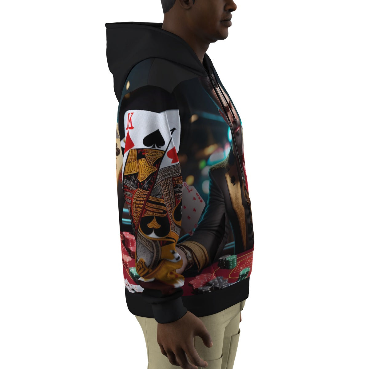 All-Over Print Zip Up Hoodie With Pocket Casino Art