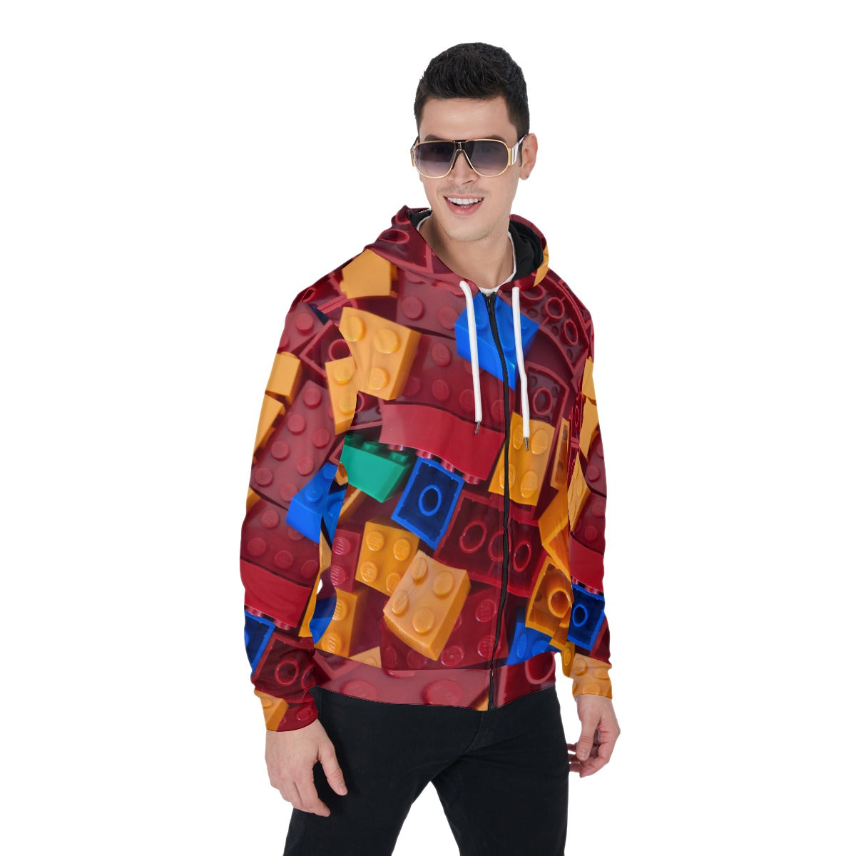 3D Printed Unisex Red Lego Style Zip Up Hoodie