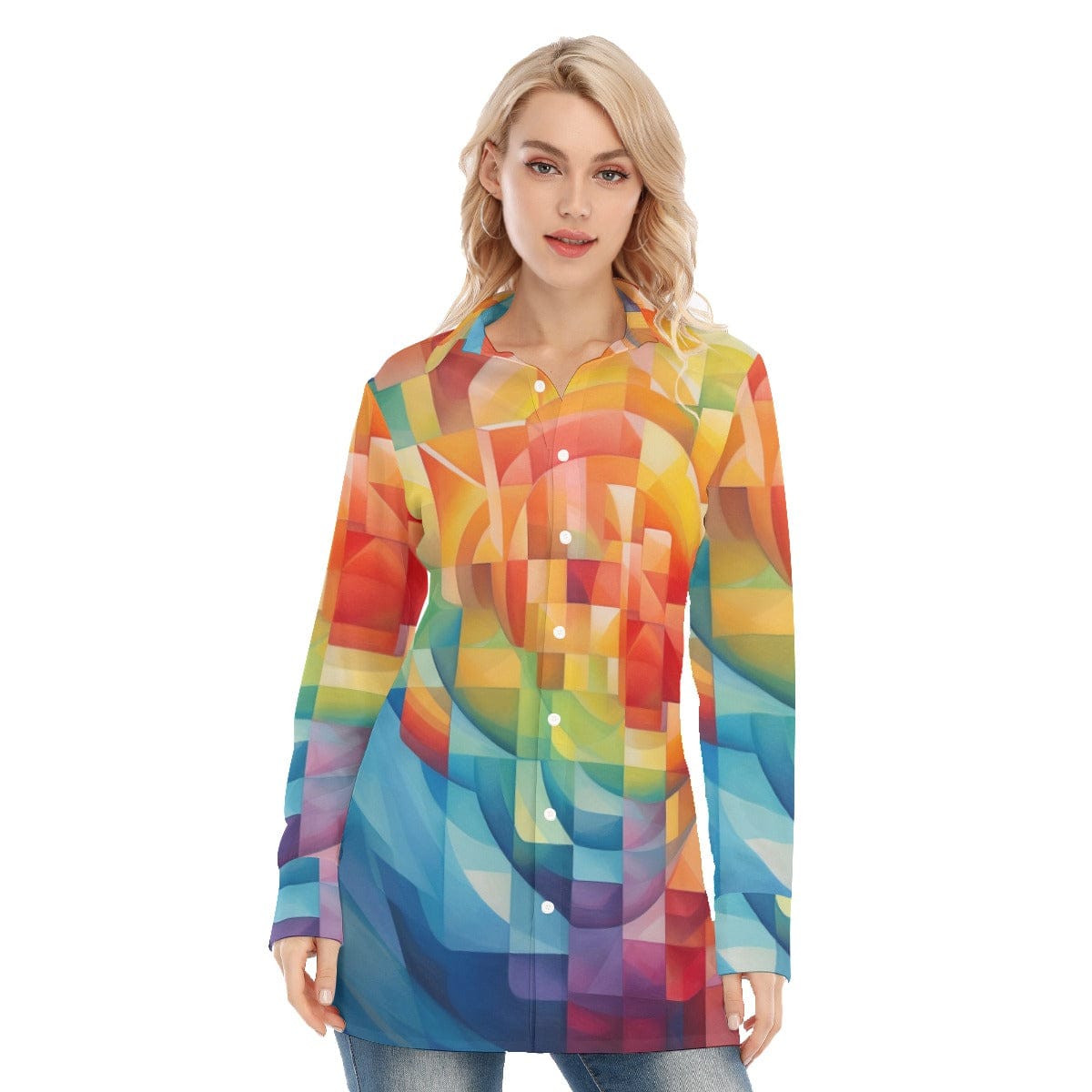 3R9EQ All-Over Print Women's Long Shirt |115GSM98% Cotton and 2% spandex