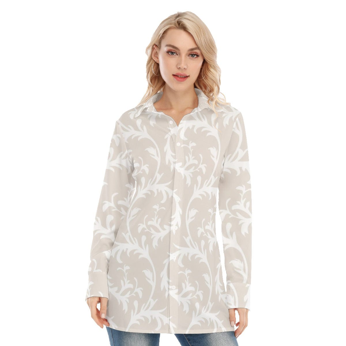 3R9FF All-Over Print Women's Long Shirt |115GSM 98% Cotton and 2% spandex