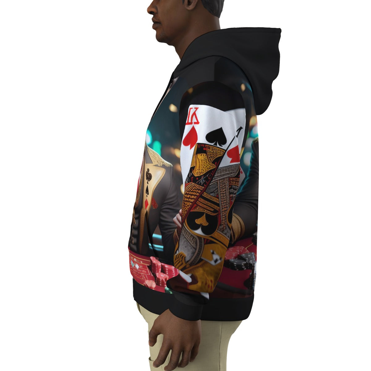 All-Over Print Zip Up Hoodie With Pocket Casino Art