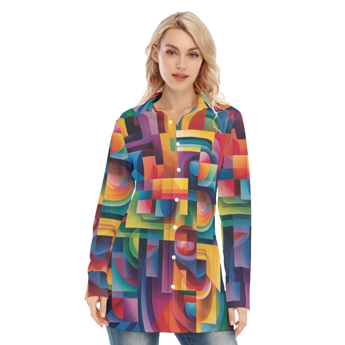 3R9EU All-Over Print Women's Long Shirt |115GSM  98% Cotton and 2% spandex