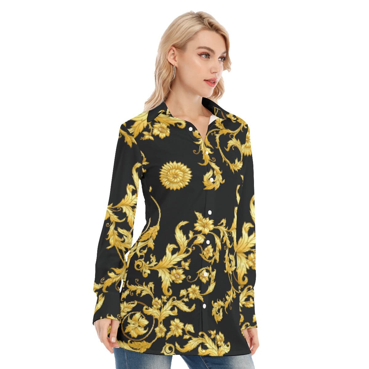 3R9FD All-Over Print Women's Long Shirt |115GSM  98% Cotton and 2% spandex