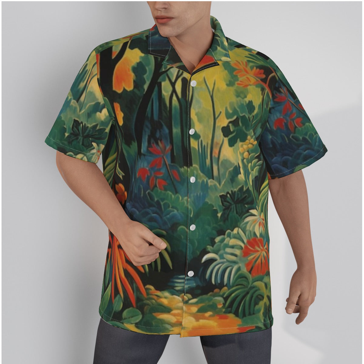 3R96A All-Over Print Men's Hawaiian Shirt With Button Closure |115GSM Cotton poplin