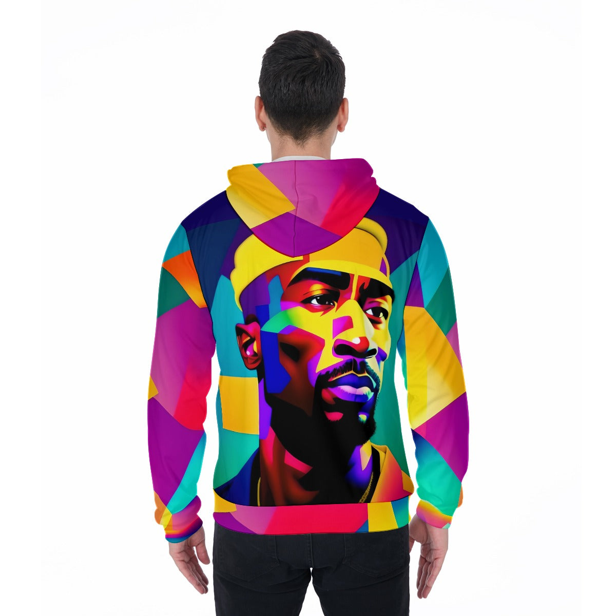 4386D All-Over Print TUPAC Abstract Art Zip Up Hoodie With Pocket