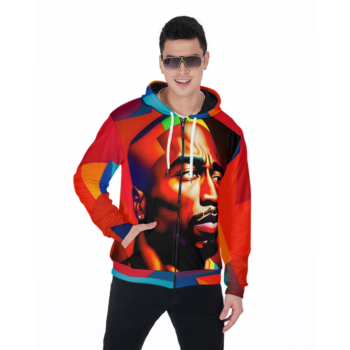 49EH6 All-Over Print TUPAC Painting  Zip Up Hoodie With Pocket