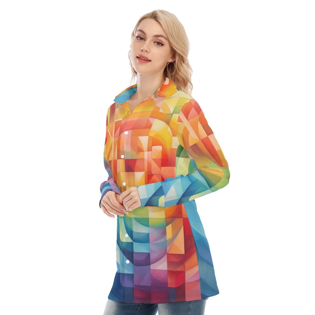 3R9EQ All-Over Print Women's Long Shirt |115GSM98% Cotton and 2% spandex