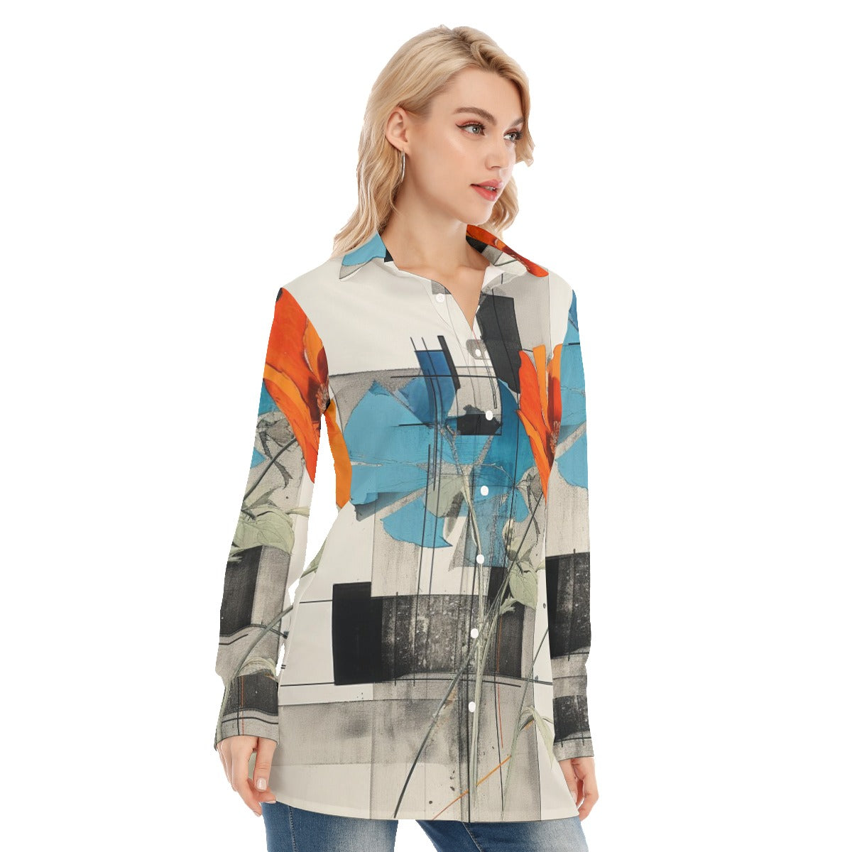 3R9GG All-Over Print Women's Long Shirt |115GSM 98% Cotton and 2% spandex
