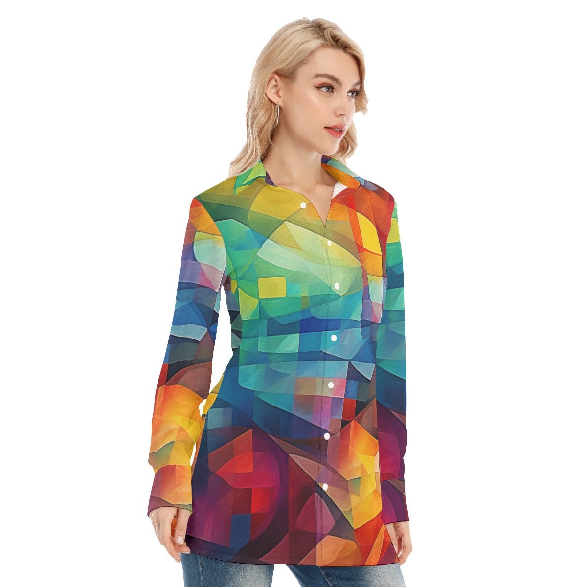 3R9EV All-Over Print Women's Long Shirt |115GSM  98% Cotton and 2% spandex