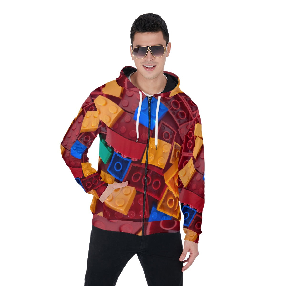 3D Printed Unisex Red Lego Style Zip Up Hoodie