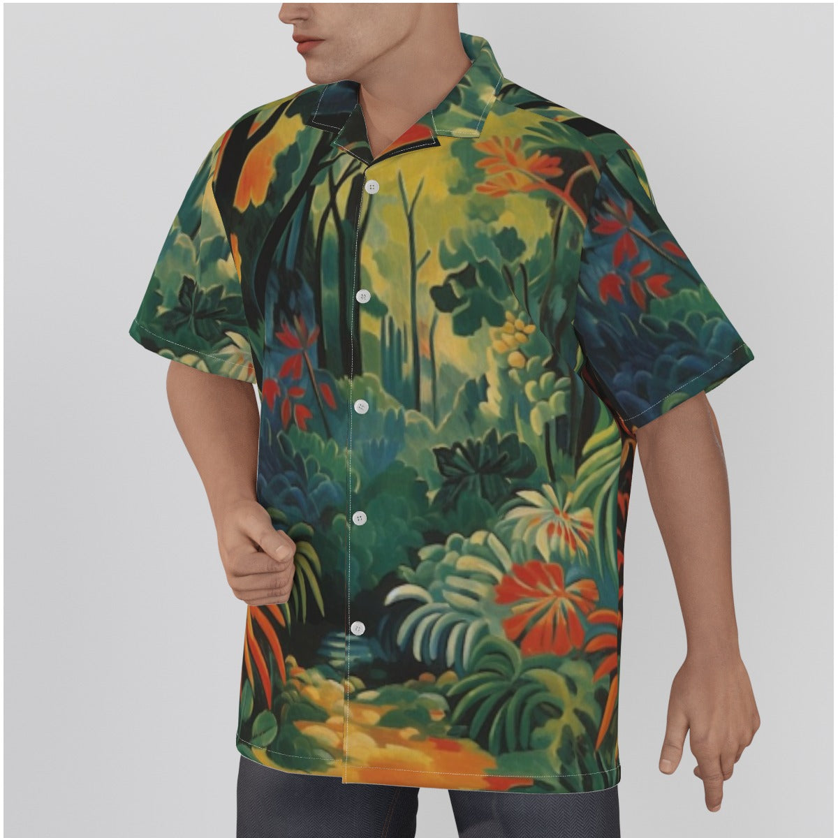 3R96A All-Over Print Men's Hawaiian Shirt With Button Closure |115GSM Cotton poplin