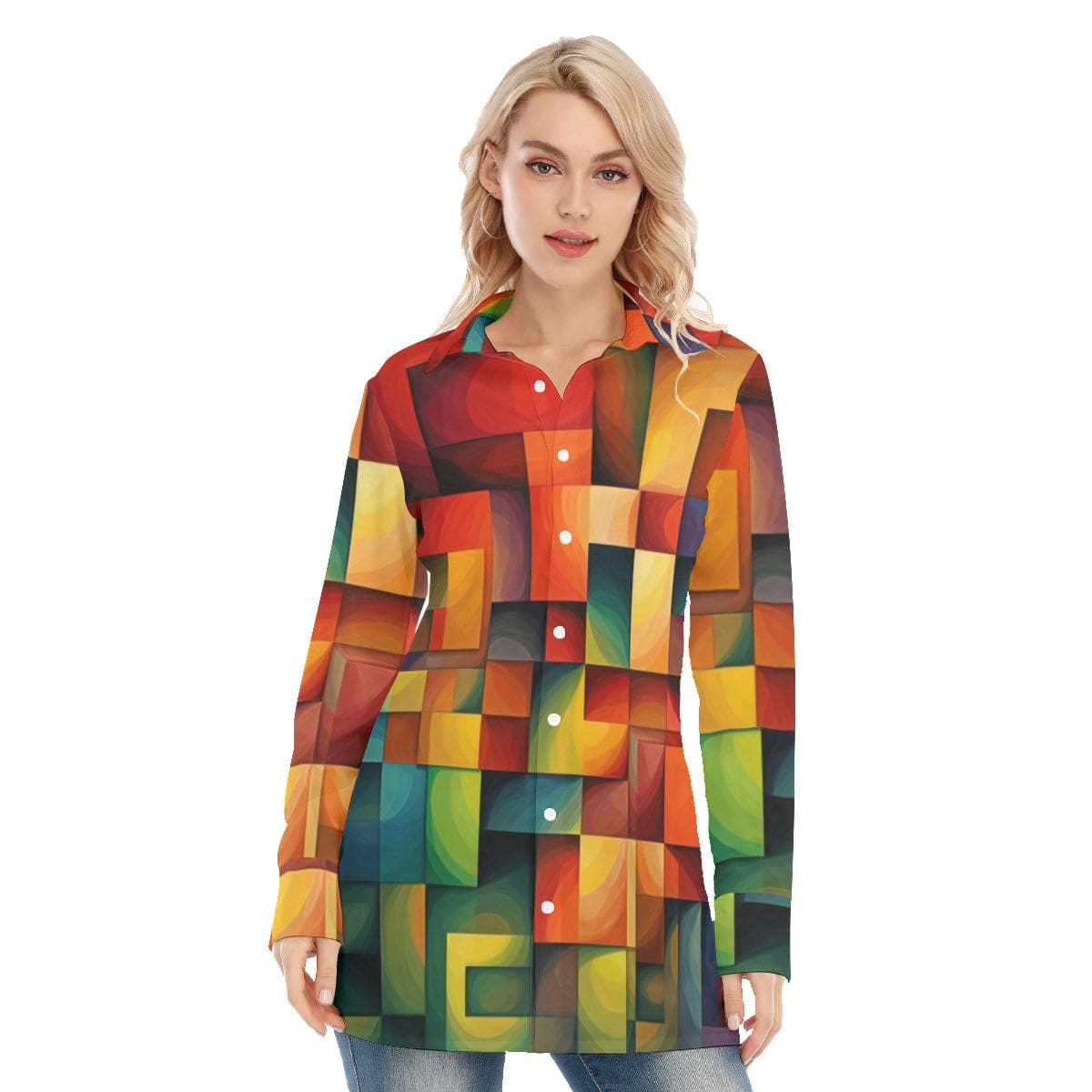 3R9EK All-Over Print Women's Long Shirt |115GSM 98% Cotton and 2% spandex