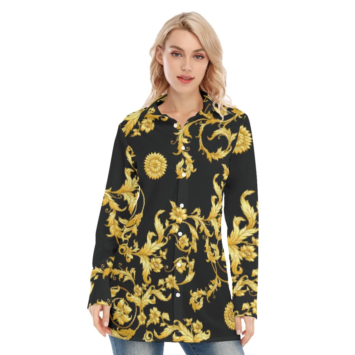 3R9FD All-Over Print Women's Long Shirt |115GSM  98% Cotton and 2% spandex