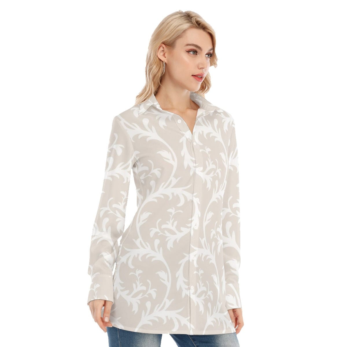 3R9FF All-Over Print Women's Long Shirt |115GSM 98% Cotton and 2% spandex