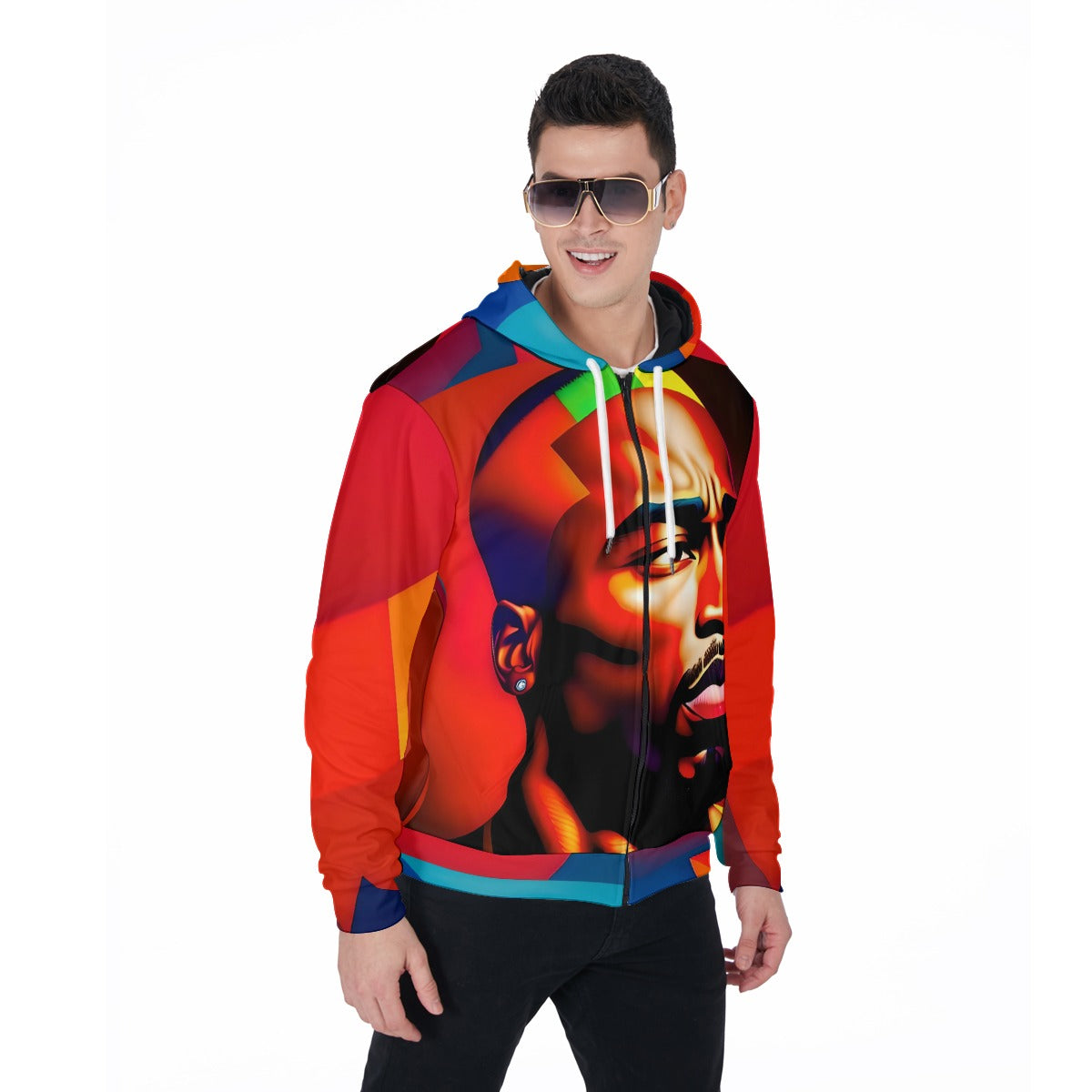 49EH6 All-Over Print TUPAC Painting  Zip Up Hoodie With Pocket