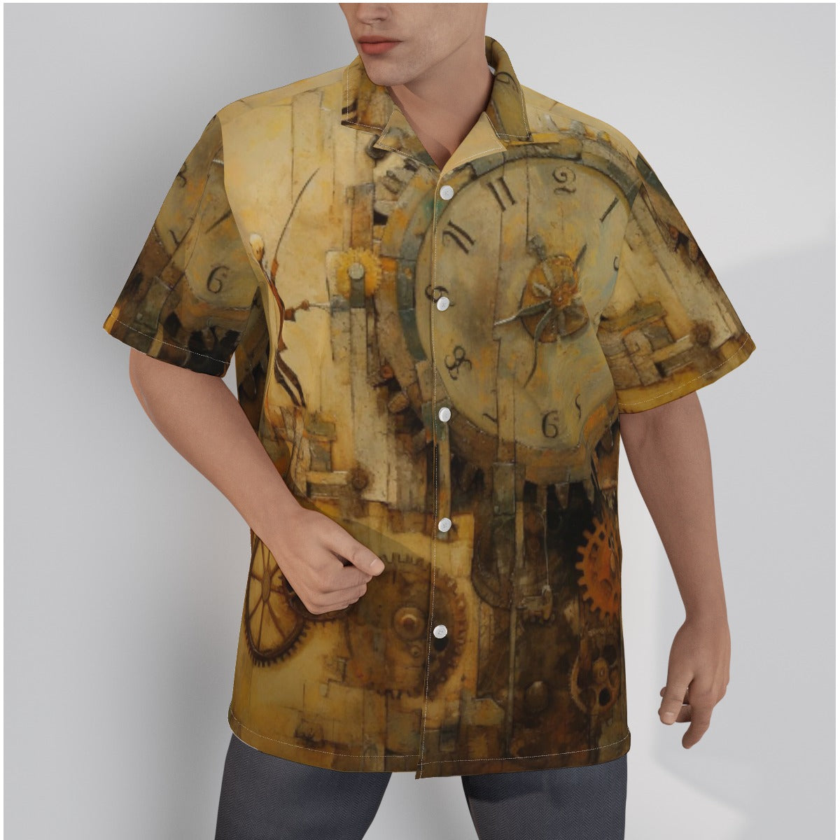 3R96L All-Over Print Men's Hawaiian Shirt With Button Closure |115GSM Cotton poplin