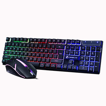 104 Keys Gaming Keyboard USB Wired RGB Backlight Multi-Colored Changing Ergonomic Optical Keyboard and Mouse Set for PC Gamer Laptop