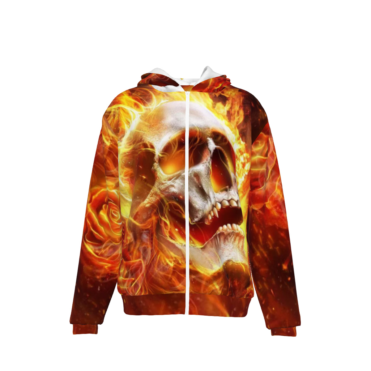 All-Over Print Unisex Heavy Fleece Zip Up Hoodie Scalp on Fire