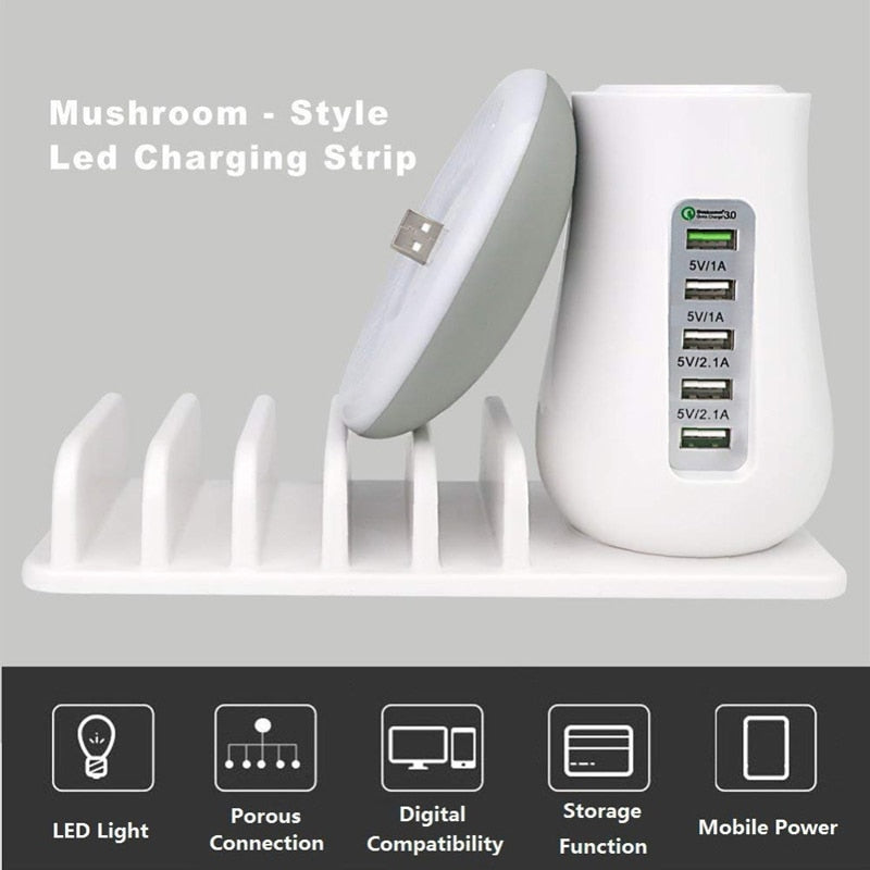 MULTI-PORT FAST CHARGING DOCK & LAMP (5 PORTS)