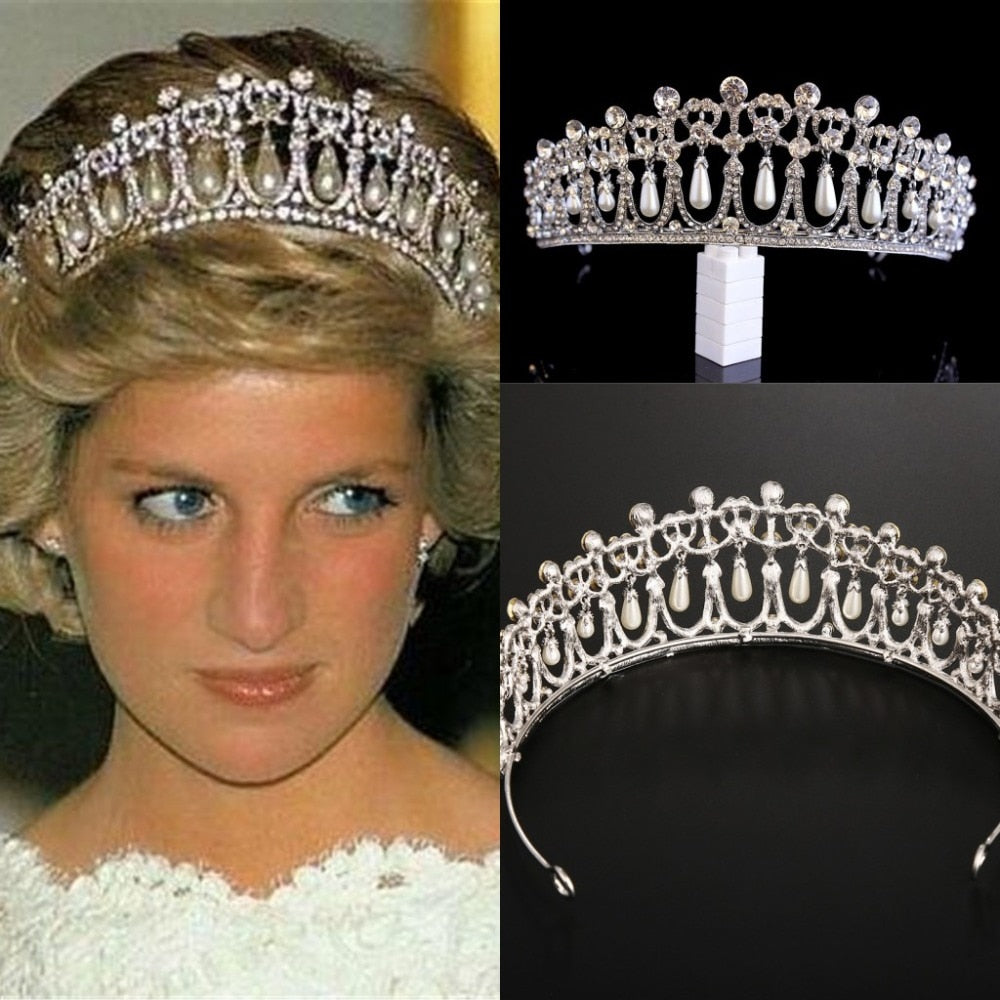 Princess Diana Crown Crystal and Pearl for Bridal Hair Accessories and Bridal Tiara