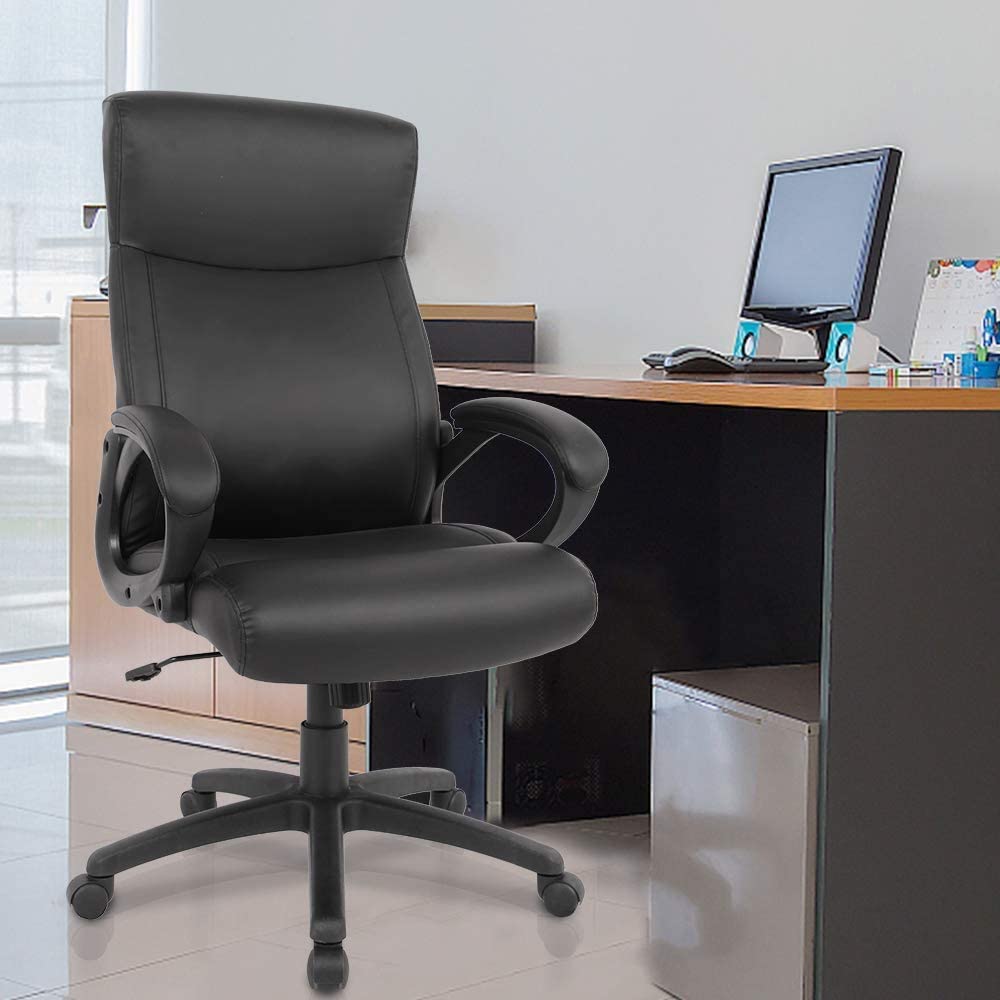 HLC-0311L-1-21 Office Chair Ergonomic Desk Chair with Padded Armrests, Executive PU Leather  Chair High Back Adjustable Swivel Task Chair