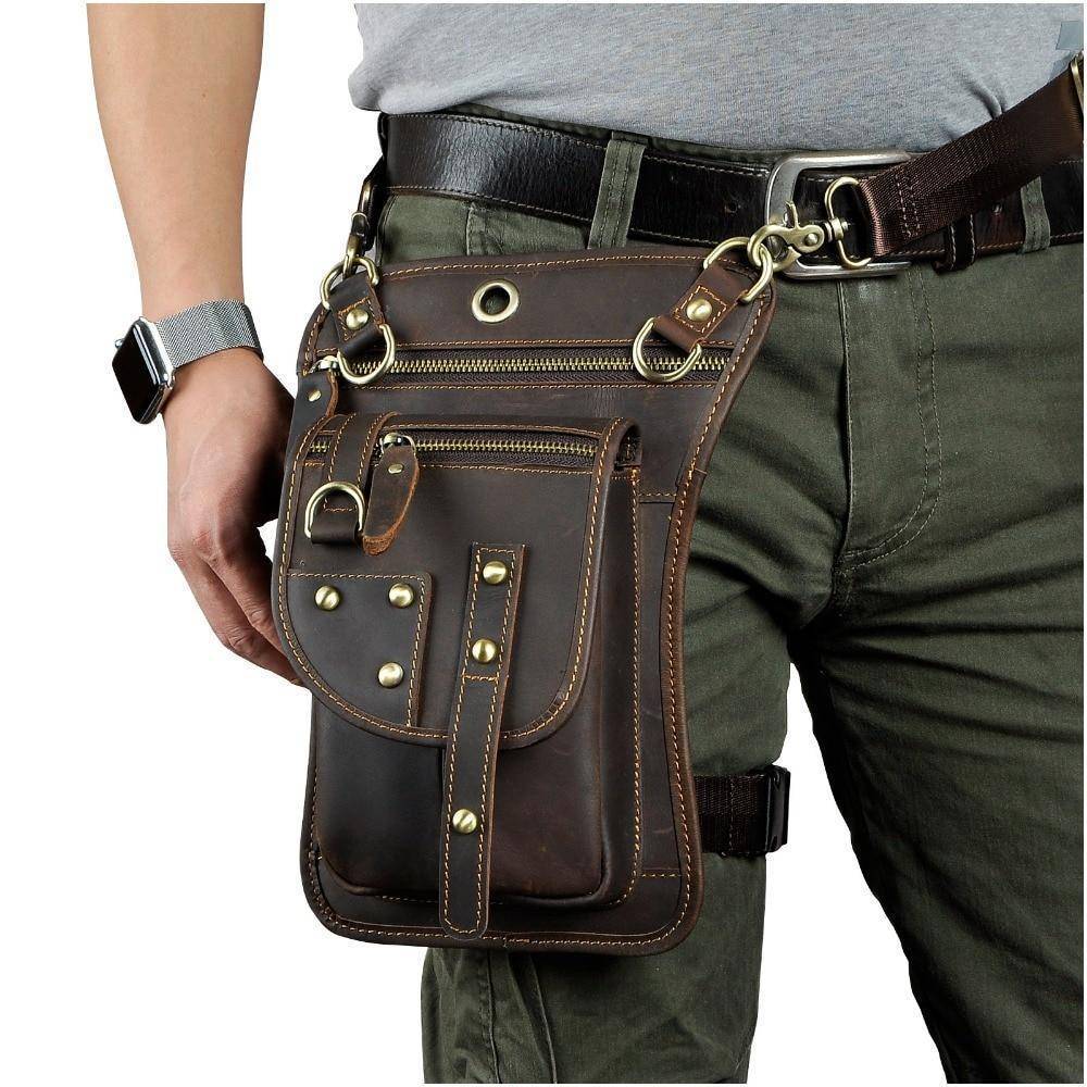 Genuine Leather Waist Drop Leg  Messenger Bag