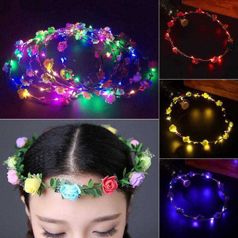 Flower Headband LED Light Up Hair Wreath Garlands For Wedding