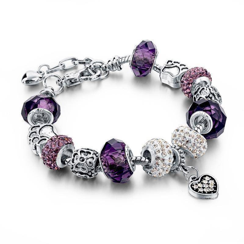 Silver Plated  Crystal&Glass Beads Charm Bracelets