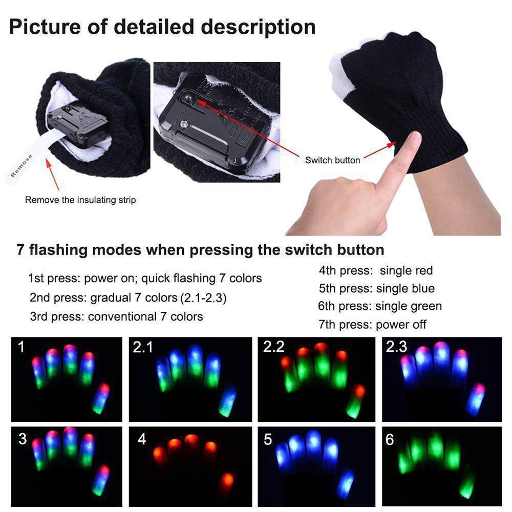 Creative 7 Mode LED Finger Lighting Gloves