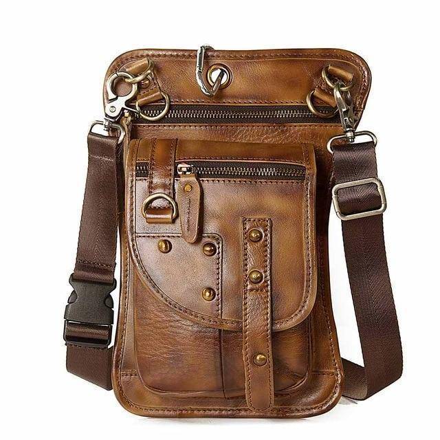 Genuine Leather Waist Drop Leg  Messenger Bag