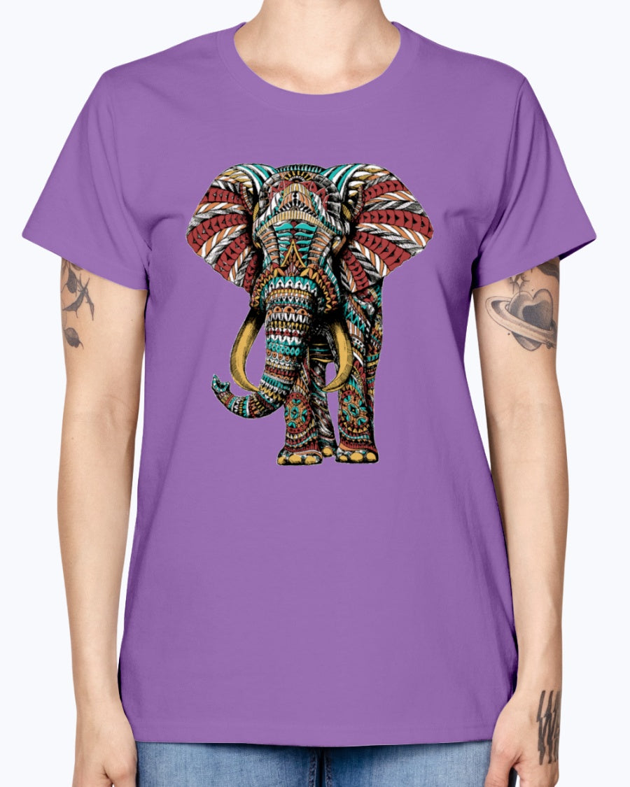 Gildan Ladies Missy T-Shirt  Ornate Elephant Color Version