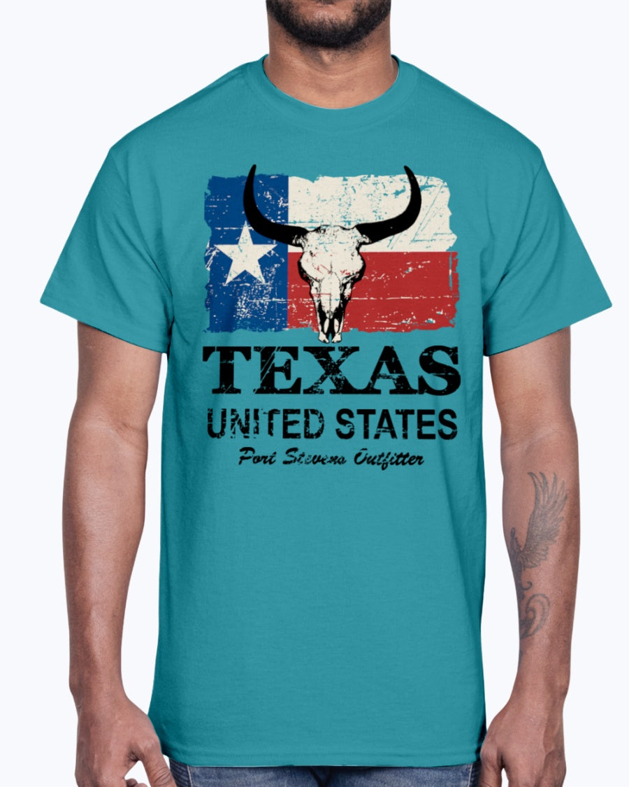 Men's Gildan Ultra Cotton T-Shirt 12 Dark colors   Texas Bull Flag