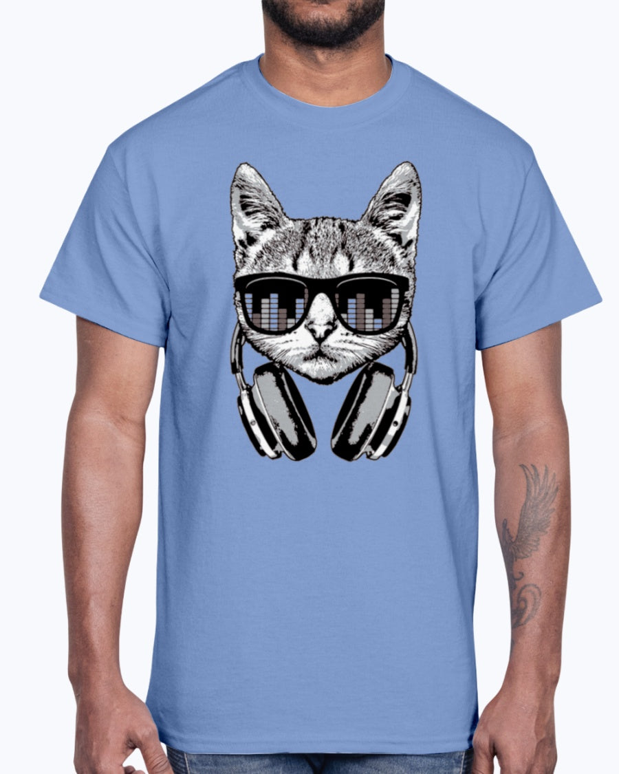 Men's Gildan Ultra Cotton T-Shirt     Headphones Cat Equalizer Glasses   (Mens)