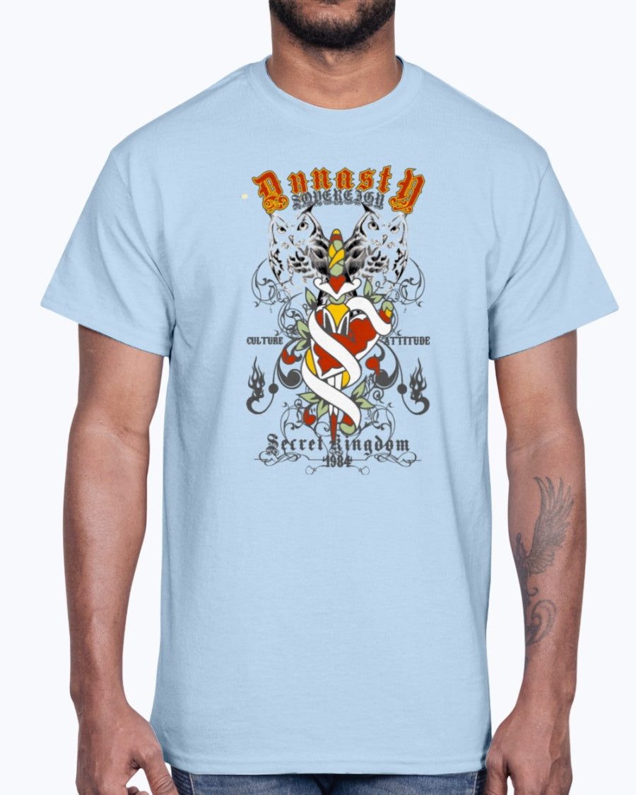 Men's Gildan Ultra Cotton T-Shirt 11 Light coloros. Secret kingdom owl