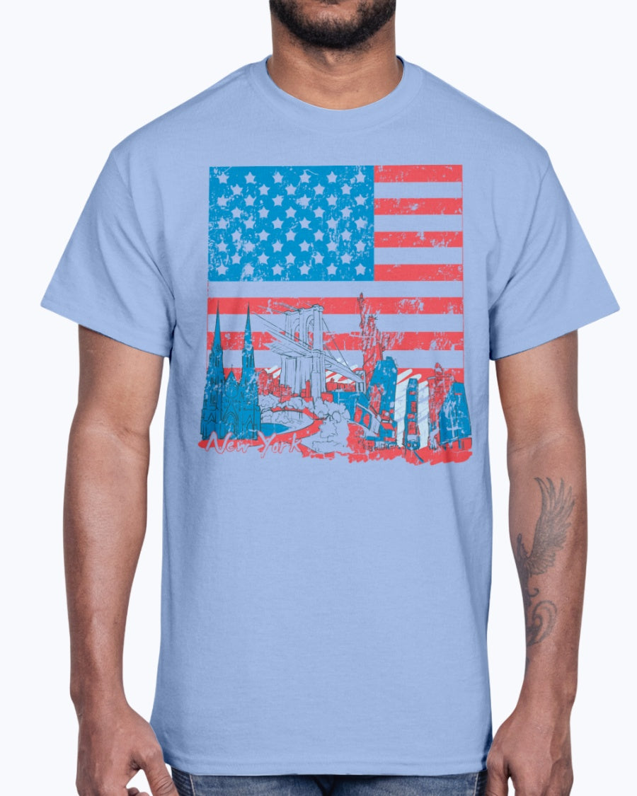 Men's Gildan Ultra Cotton T-Shirt 11 Light coloros      USA Flag and Attractions,  design-852 2