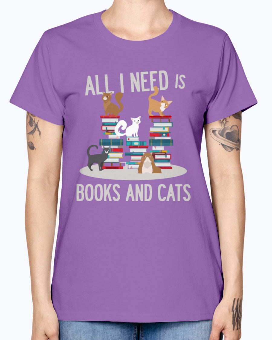 Gildan Ladies Missy T-Shirt. BOOKS AND CATS