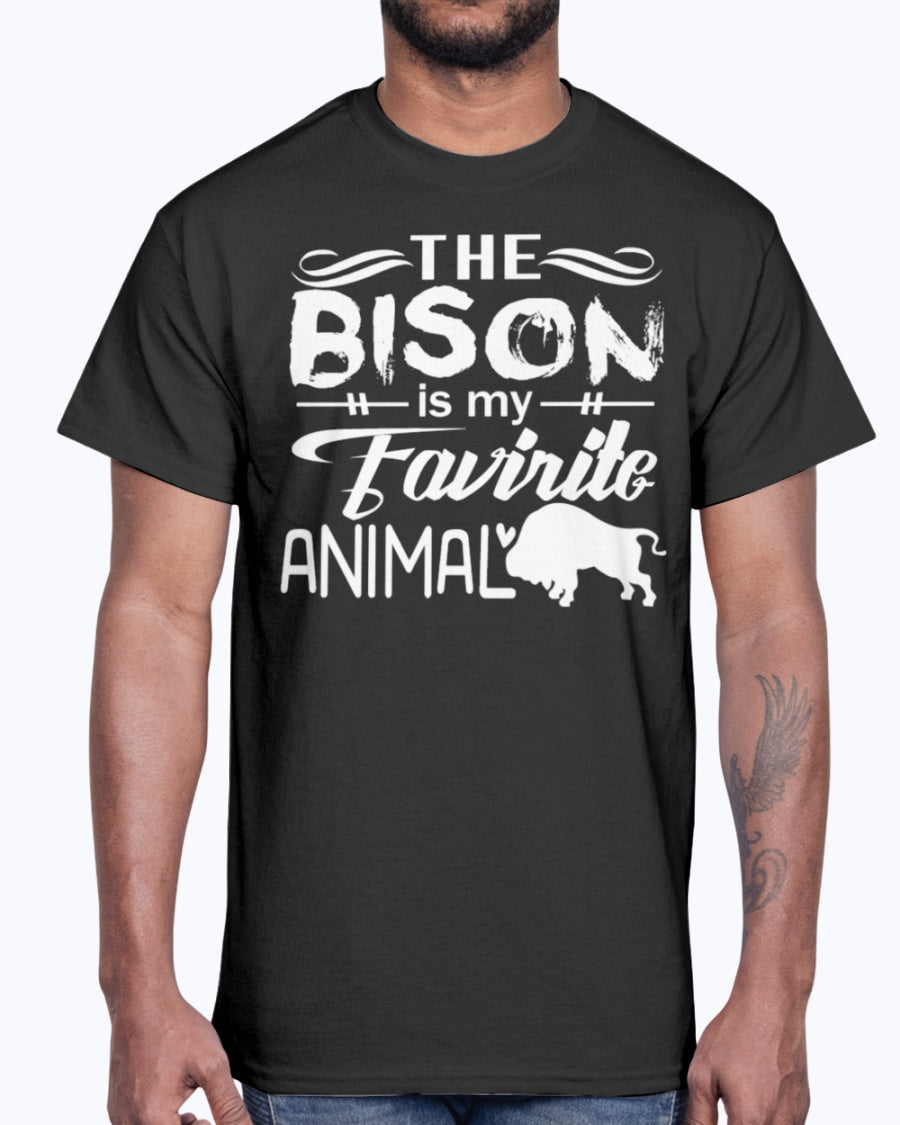 Men's Gildan Ultra Cotton T-Shirt 12 Dark colors   The Bison Is My Favorite