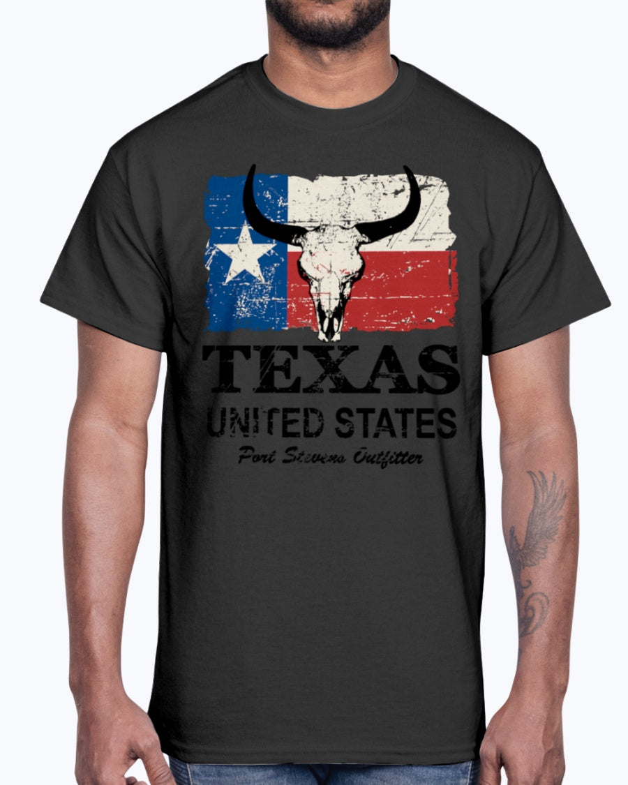 Men's Gildan Ultra Cotton T-Shirt 12 Dark colors   Texas Bull Flag