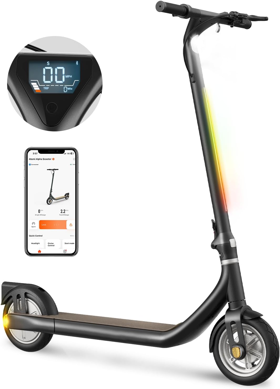 ATOMI ALPHA LITE E-Scooter with 650W Max Motor Power;36v 7.8Ah Battery; 9" Tires