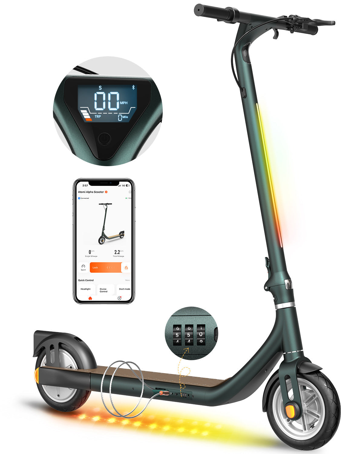 ATOMI ALPHA  E-Scooter with 650W Max Motor Power;36v 10Ah Battery; 9" Tires