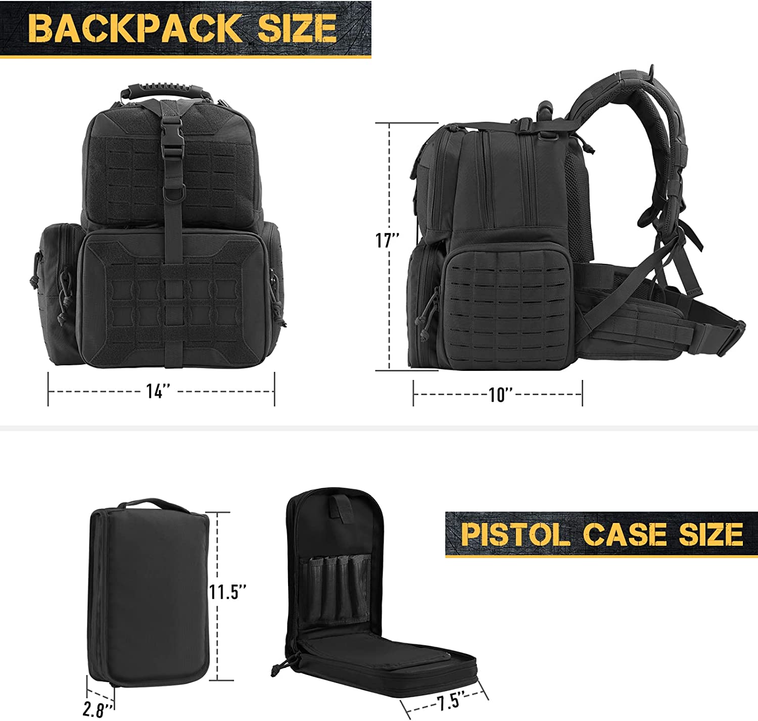 Tactical Range Backpack Bag, VOTAGOO Range Activity Bag For Handguns And Ammo, 3 Pistol Carrying Case For Hunting Shooting