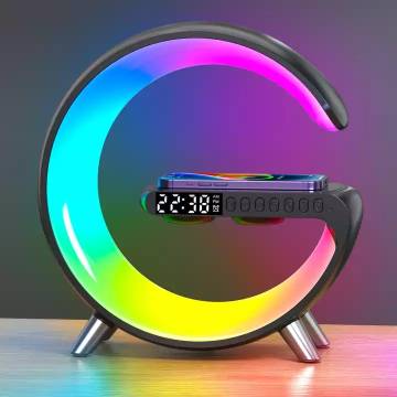 N69 Creative Gift Alarm Clock, Mobile Phone Multifunction 15W Wireless Charger With Speaker, Colorful Night Lamp